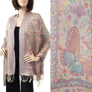 773 - Pashmina Style Shawls Butterflies - Cream (F20-12) - 