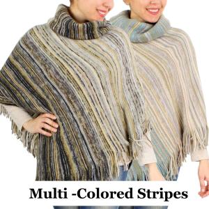 Wholesale PonchoStriped Multi Color Knit9387