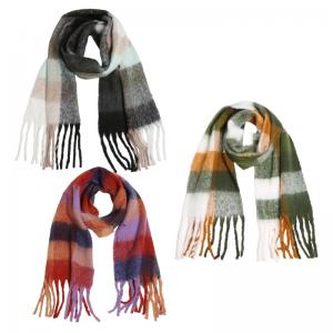 2411 
Checkered Pattern 
Long Fringe Scarf