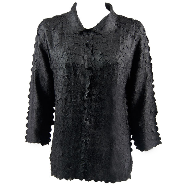 1258 - Petal Button Front Blouses Solid Black - One Size (M/L)