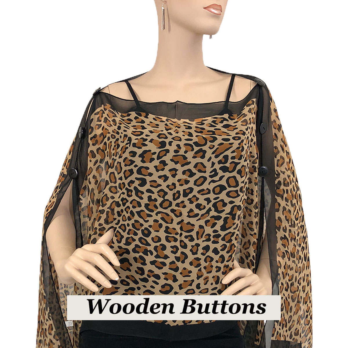 1799 - Silky Six Button Poncho/Cape 701BR Wooden Buttons<br> Animal Print Brown-Blue MB - 