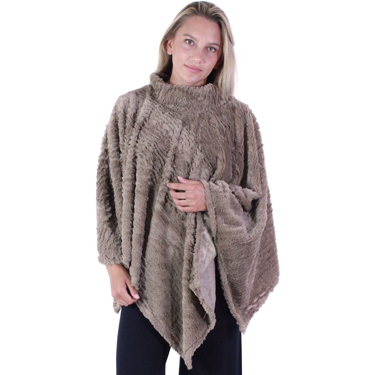 8660 - Rippled Faux Fur Poncho 8660 - Taupe - 