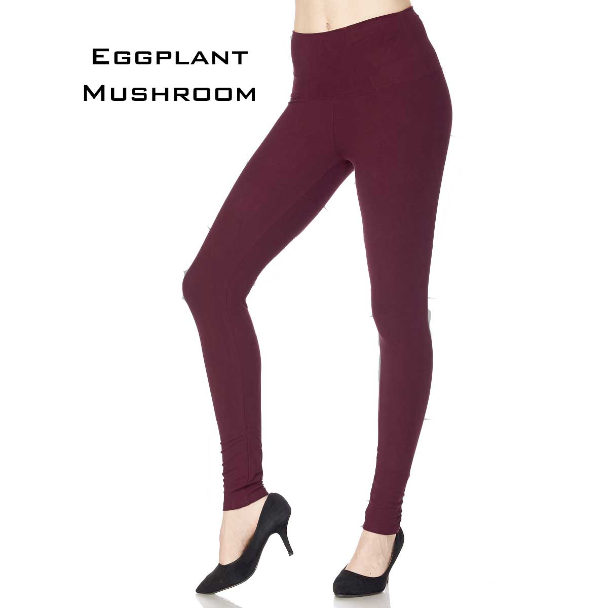 1284 - Leggings (Brushed Fiber Solid Colors) Eggplant Mushroom Brushed Fiber Leggings - Ankle Length Solids - Curvy Size Fits (L-2X)