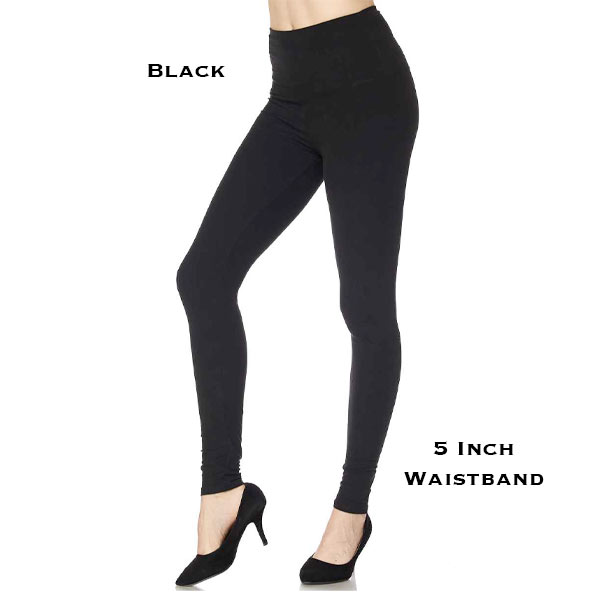 1284 - Leggings (Brushed Fiber Solid Colors) Black 5 Inch Waistband - Curvy Size Fits (L-2X)