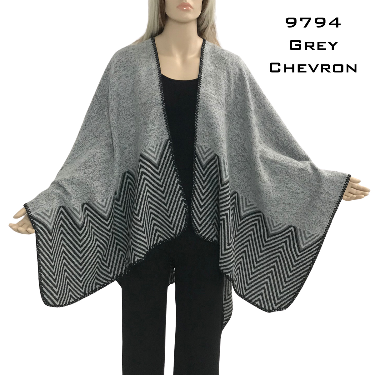 2965 - Printed Ruana Capes 9784 - Chevron Grey <br> Ruana Cape - One Size Fits All