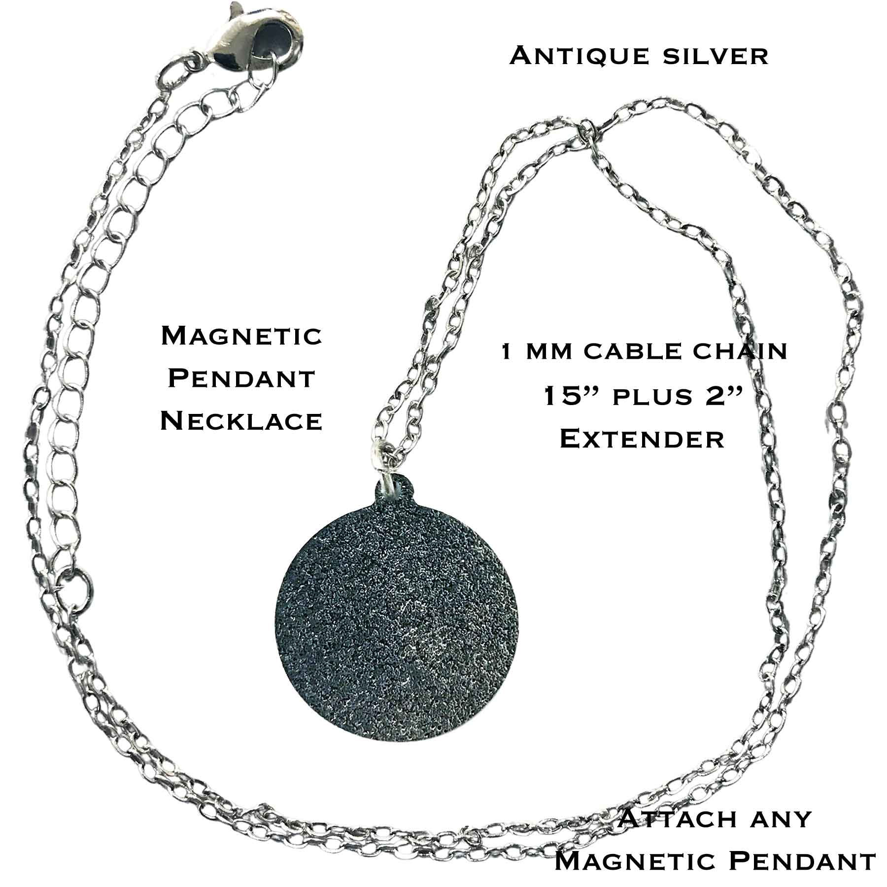 2997 - Artful Design Magnetic Brooches Magnetic Necklace for Pendants<br> 3MM 18" Plus 2" Extender (Antique Silver) - 18