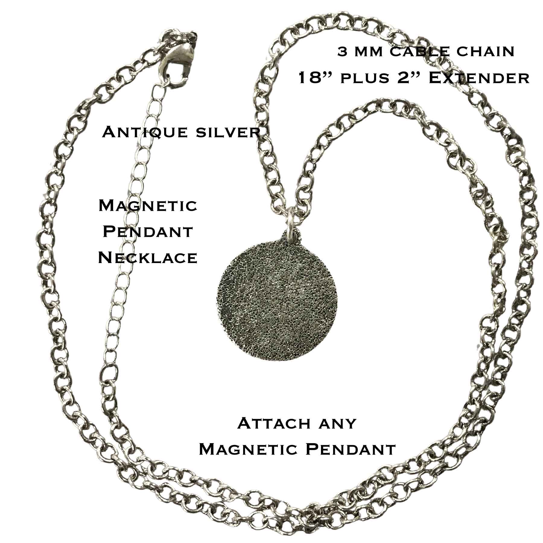 2997 - Artful Design Magnetic Brooches Magnetic Necklace for Pendants<br> 3MM 18" Plus 2" Extender (Antique Bronze) - 18