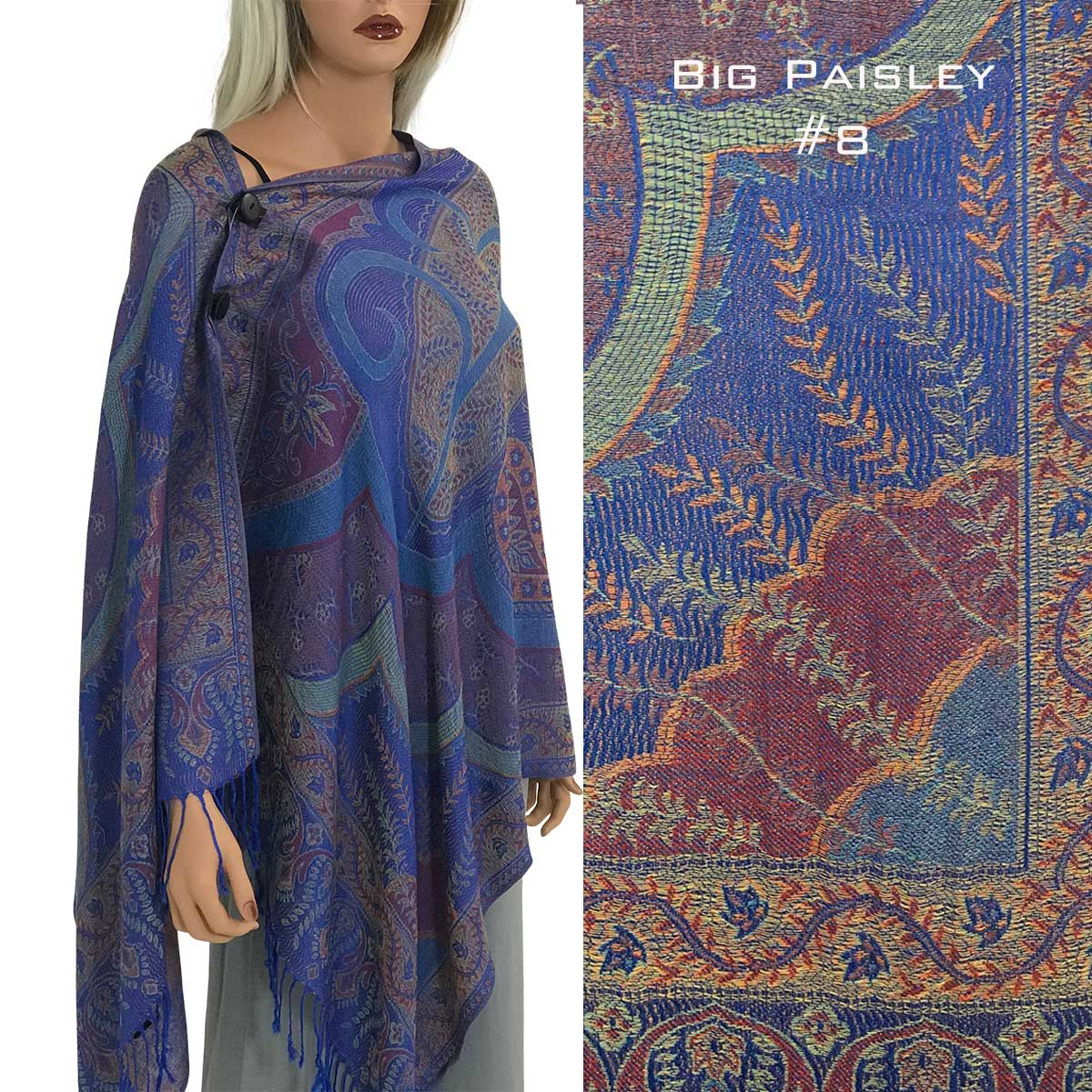 3109 - Pashmina Style Button Shawls (Prints) BP17 - Big Paisley  - 