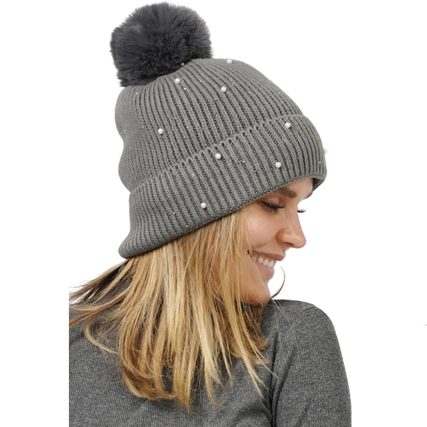 3114 - Winter Knit Hats 10868 - Black
Pearl Deco Knitted PomPom Beanie**** - One Size Fits Most