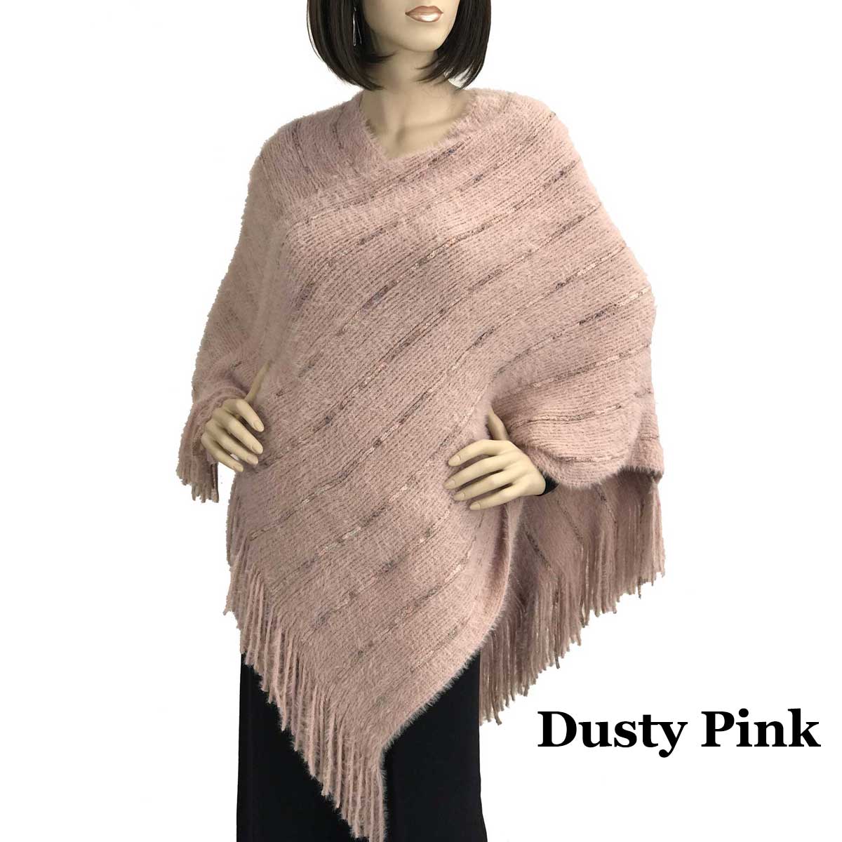 9467 - Eyelash Knit Ponchos Dusty Pink Eyelash Knit Poncho 9467 - 