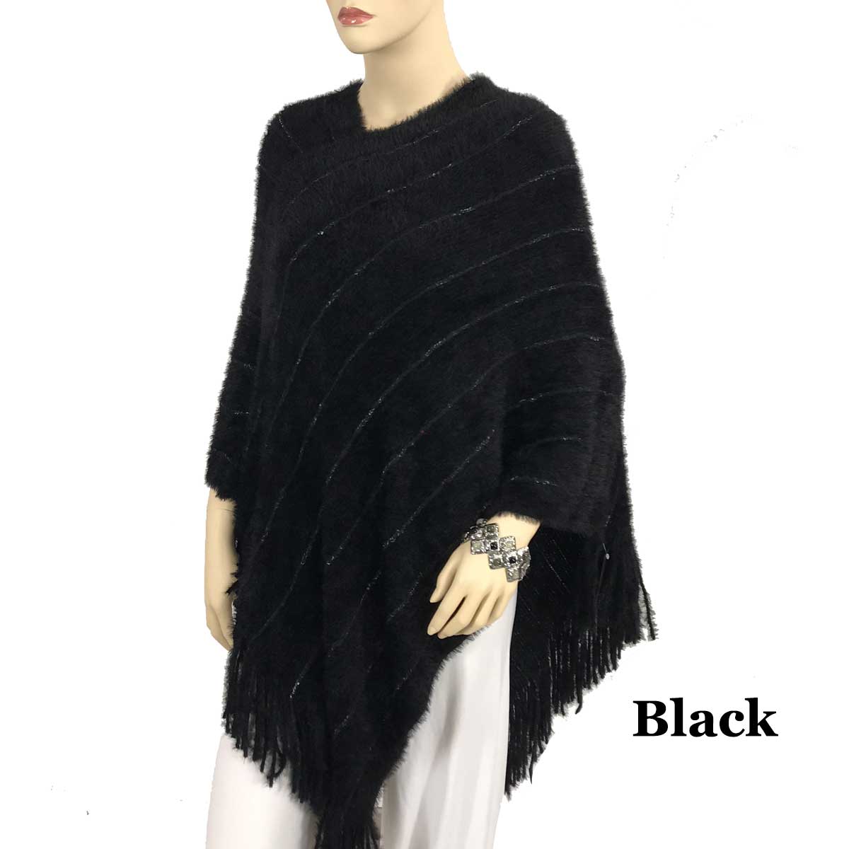 9467 - Eyelash Knit Ponchos Black Eyelash Knit Poncho 9467 - 