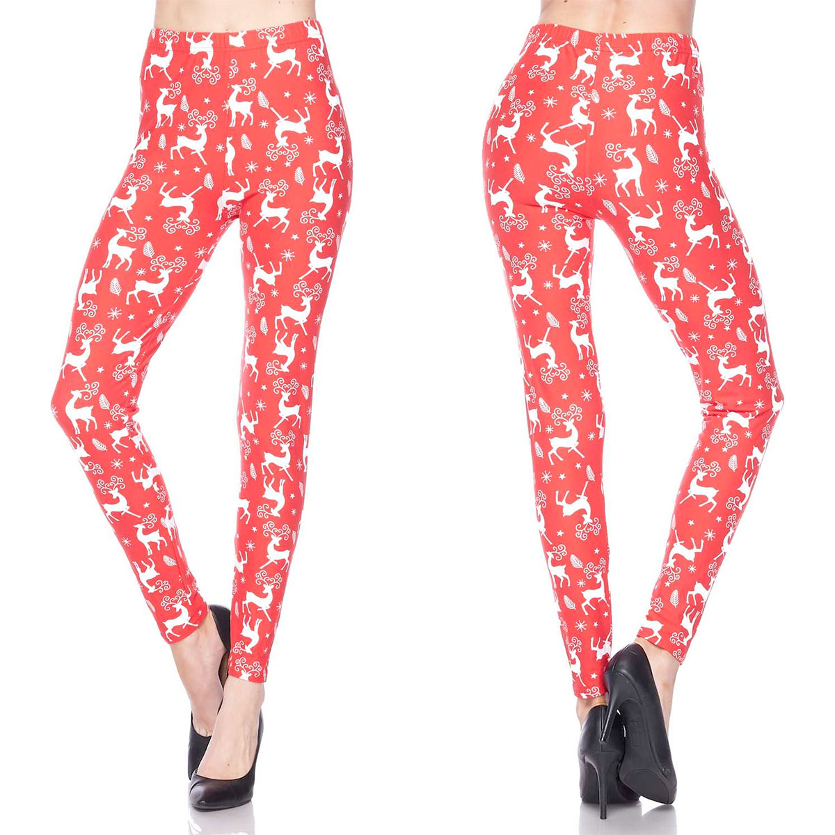 Christmas Print Brushed Fiber Leggings 7683 J329P - Brushed Fiber Leggings - Ankle Length Prints - Curvy Size Fits (L-2X)