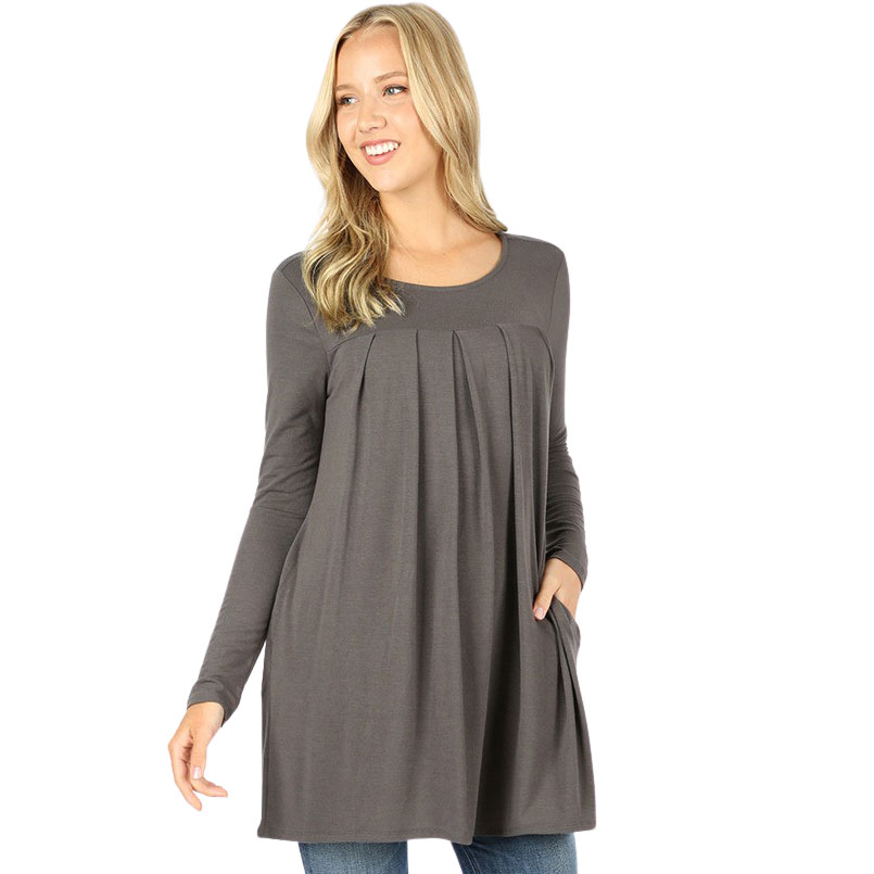 1658 - Long Sleeve Round Neck Pleated Tops BLACK Long Sleeve Round Neck Pleated 1658 - Small