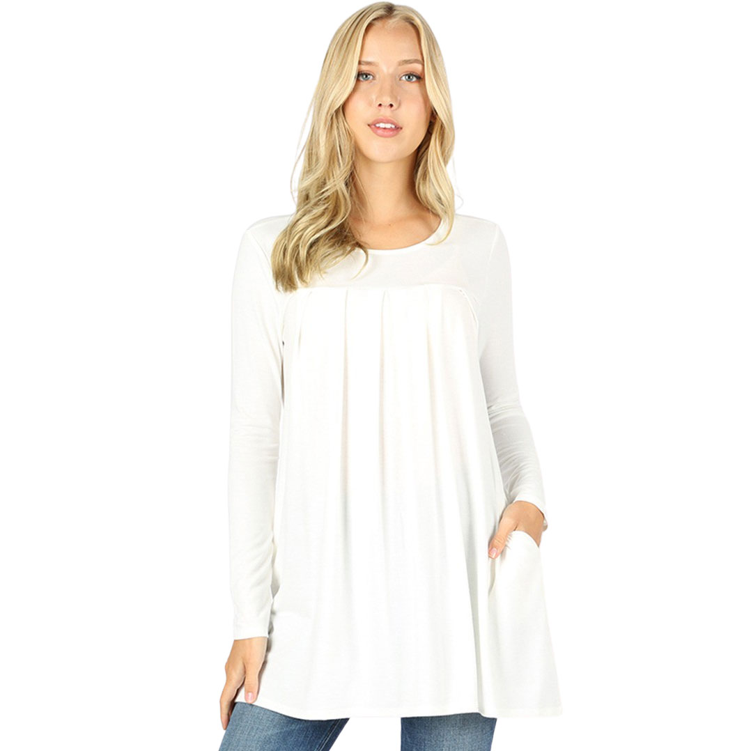 1658 - Long Sleeve Round Neck Pleated Tops LIGHT GREY Long Sleeve Round Neck Pleated 1658 - X-Large