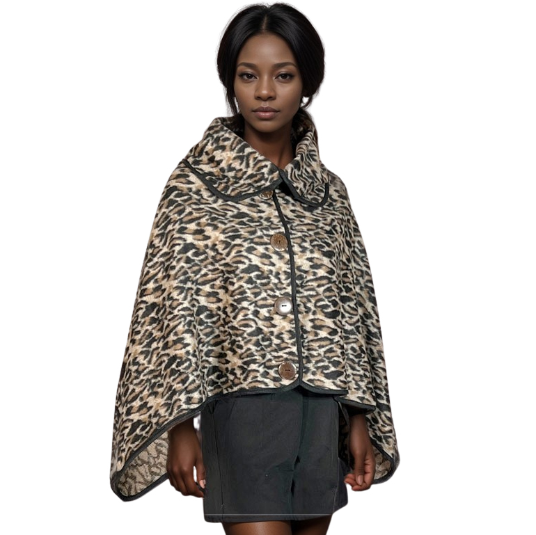 3527 - Assorted Autumn/Winter Ponchos  9391 - Leopard Print Poncho w/ Coconut Button  - One Size Fits Most