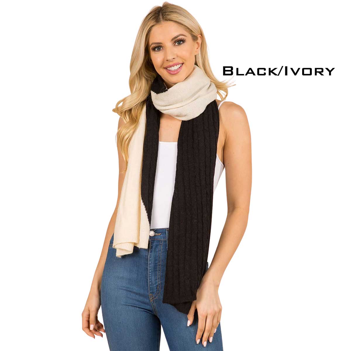 3147 - Two Tone Knit Scarf 3147 Eggshell/Ivory Two Tone Knit Scarf  - 24