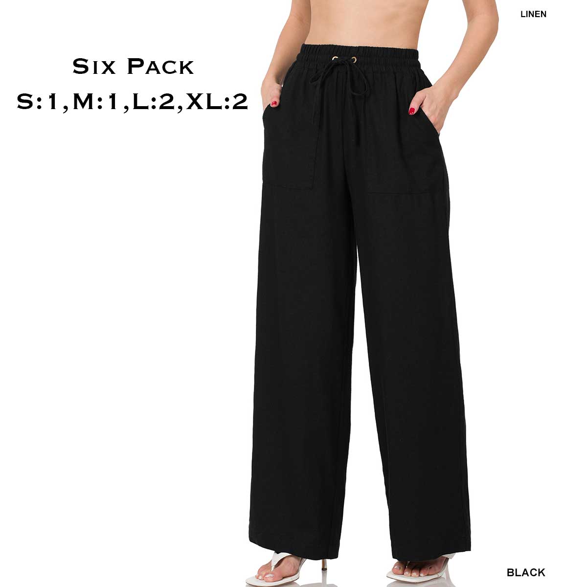 1105 - Soft Linen Blend Pants  1105 - Black  - S