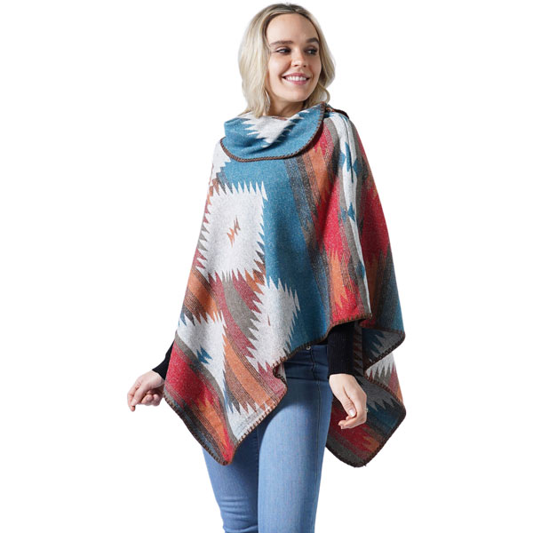 3722 - Western Design Ponchos +++ 10114 - Grey Multi<br>
Western Pattern Poncho - One Size Fits Most