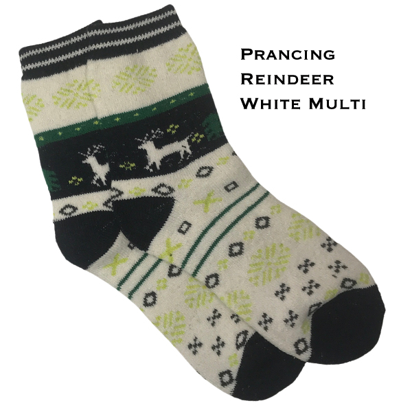 3748 - Crew Socks Reindeer and Pine - Grey Multi - Woman's 6-10