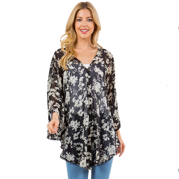 3779 - V-Neck Poncho with Sleeves 3779/4256/ 4256 - Green Floral Paisley - 