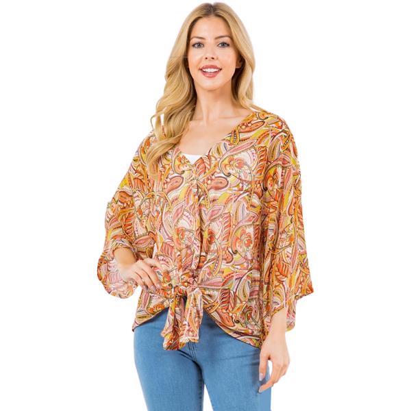 3779 - V-Neck Poncho with Sleeves 3779/4256/ 4256 - Blue Floral Paisley - 