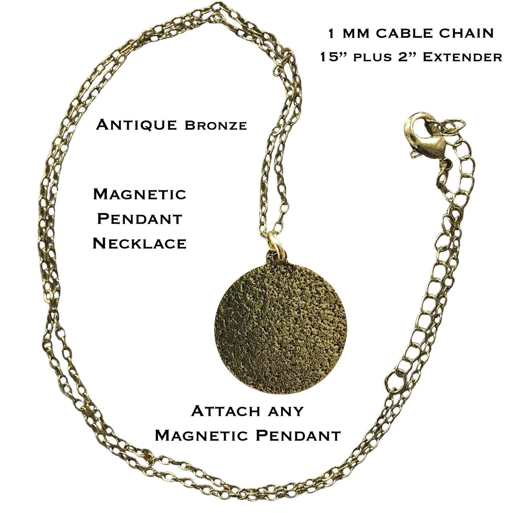 3790 - Fine Art Design Magnetic Brooches Magnetic Necklace for Pendants 3 MM 18" Plus 2" Extender (Antique Bronze) - 18