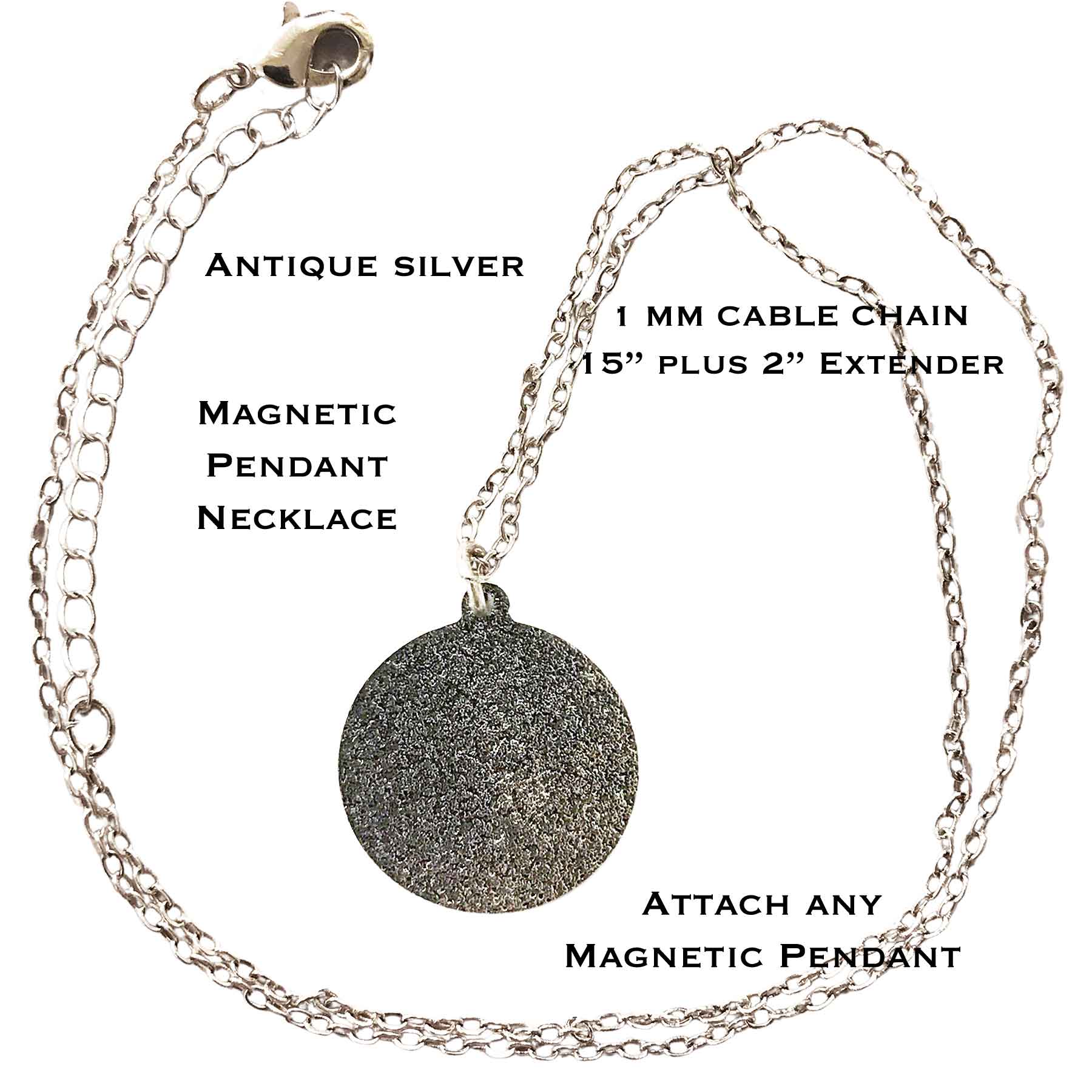 3790 - Fine Art Design Magnetic Brooches Magnetic Necklace for Pendants 3 MM 18" Plus 2" Extender (Antique Silver) - 18