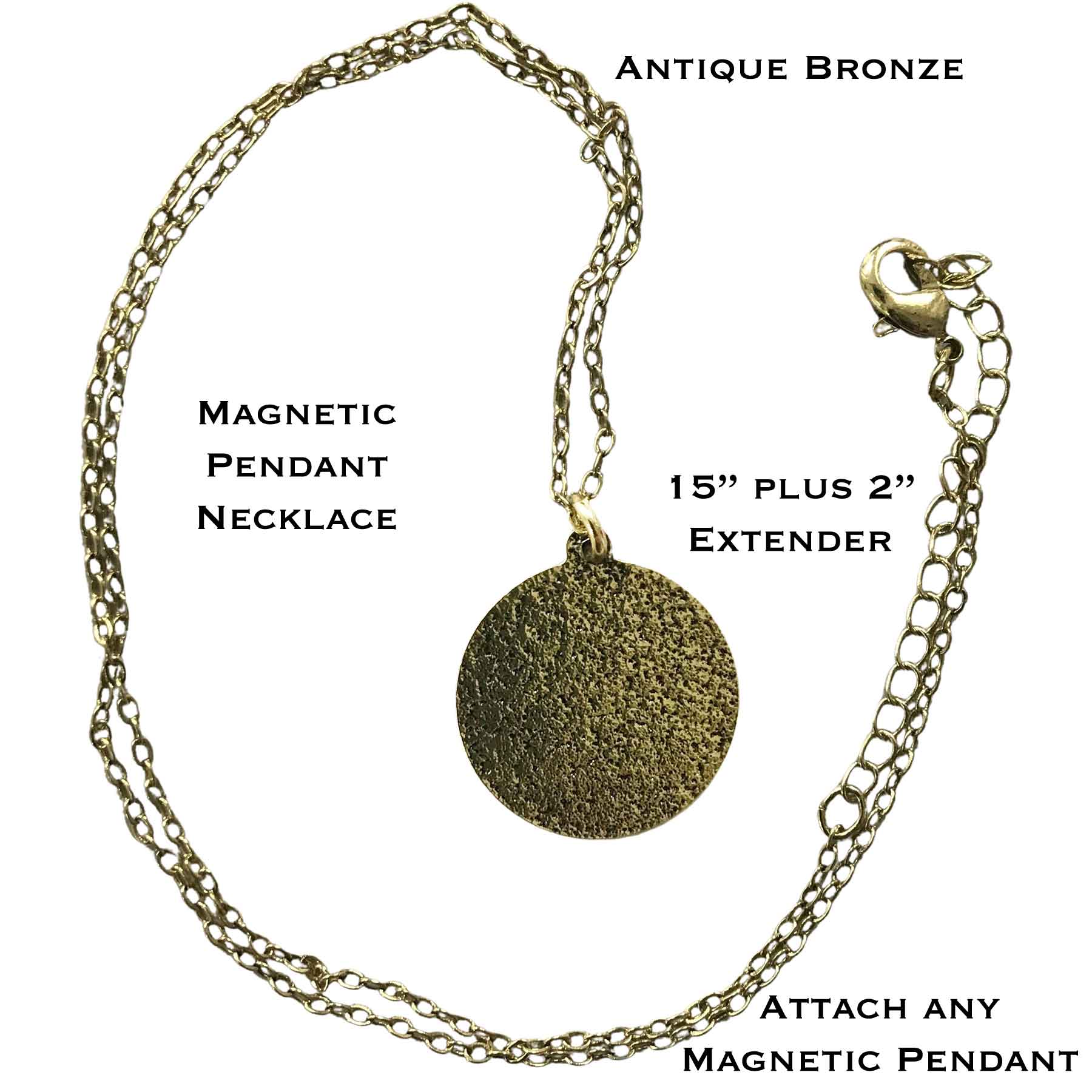 3815 - Small Diameter Magnetic Brooches Magnetic Necklace for Pendants 1MM 15" Plus 2" Extender (Antique Silver) - 15