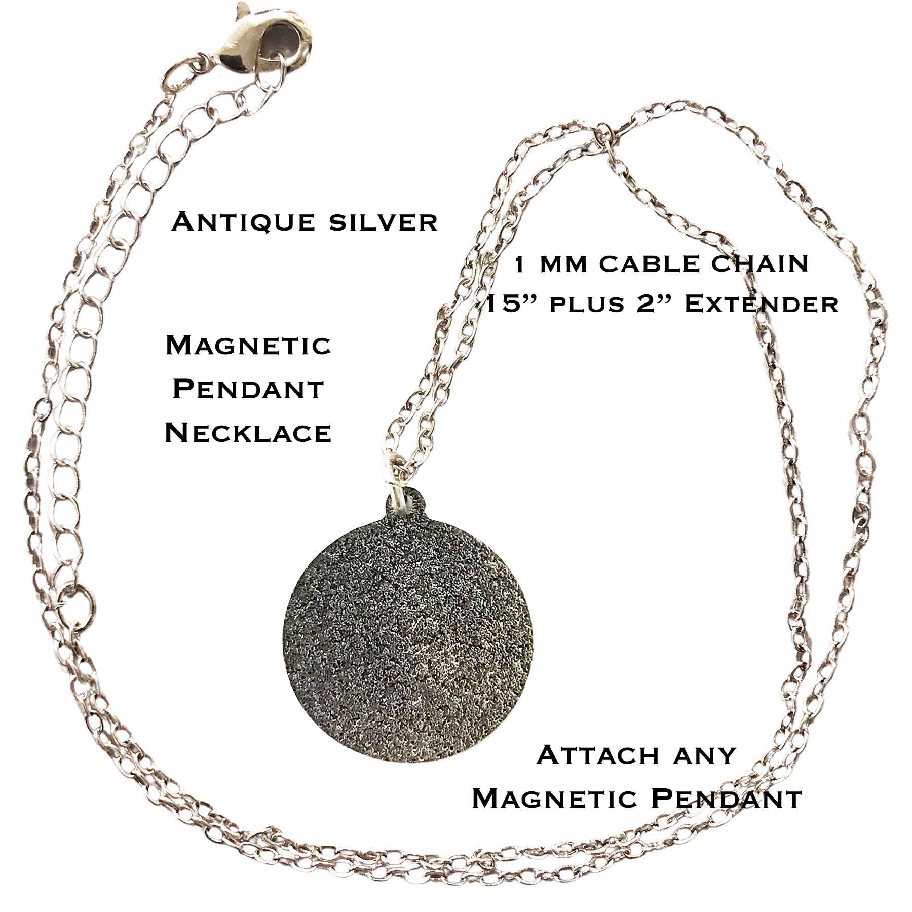 3815 - Small Diameter Magnetic Brooches Magnetic Necklace for Pendants 3MM 15" Plus 2" Extender (Antique Silver) - 18