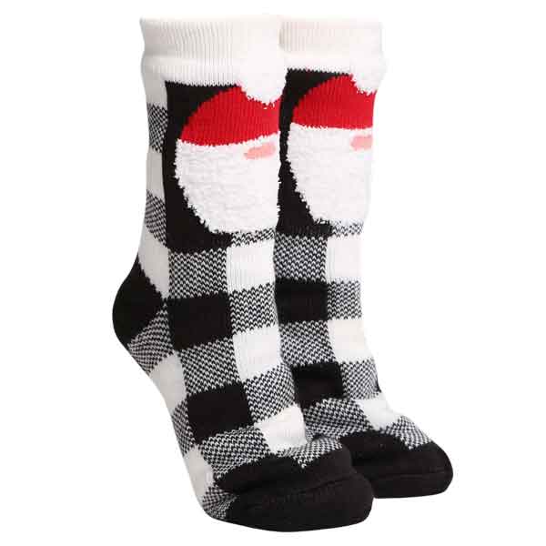 3841 - Christmas  Pattern Non-Slip Sherpa Socks 202 - Red and Black - One Size Fits Most