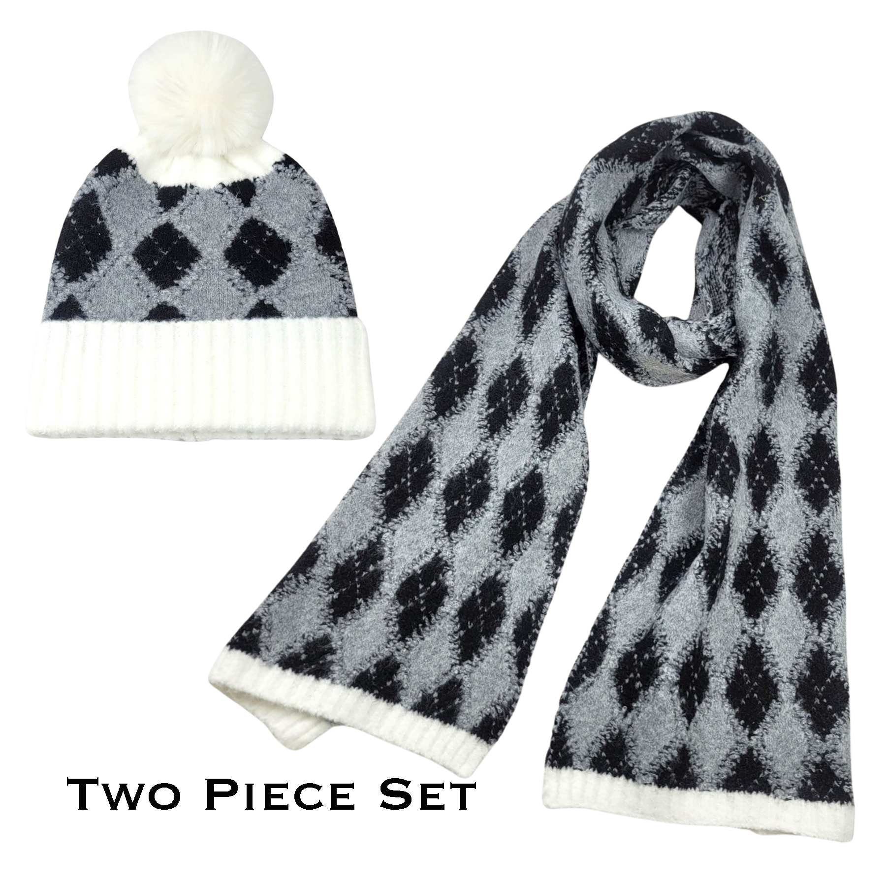 3888 - Cashmere Feel Hat and Scarf Sets 4044 - Camel Border<br>
Argyle Print
 - One Size Hat/12