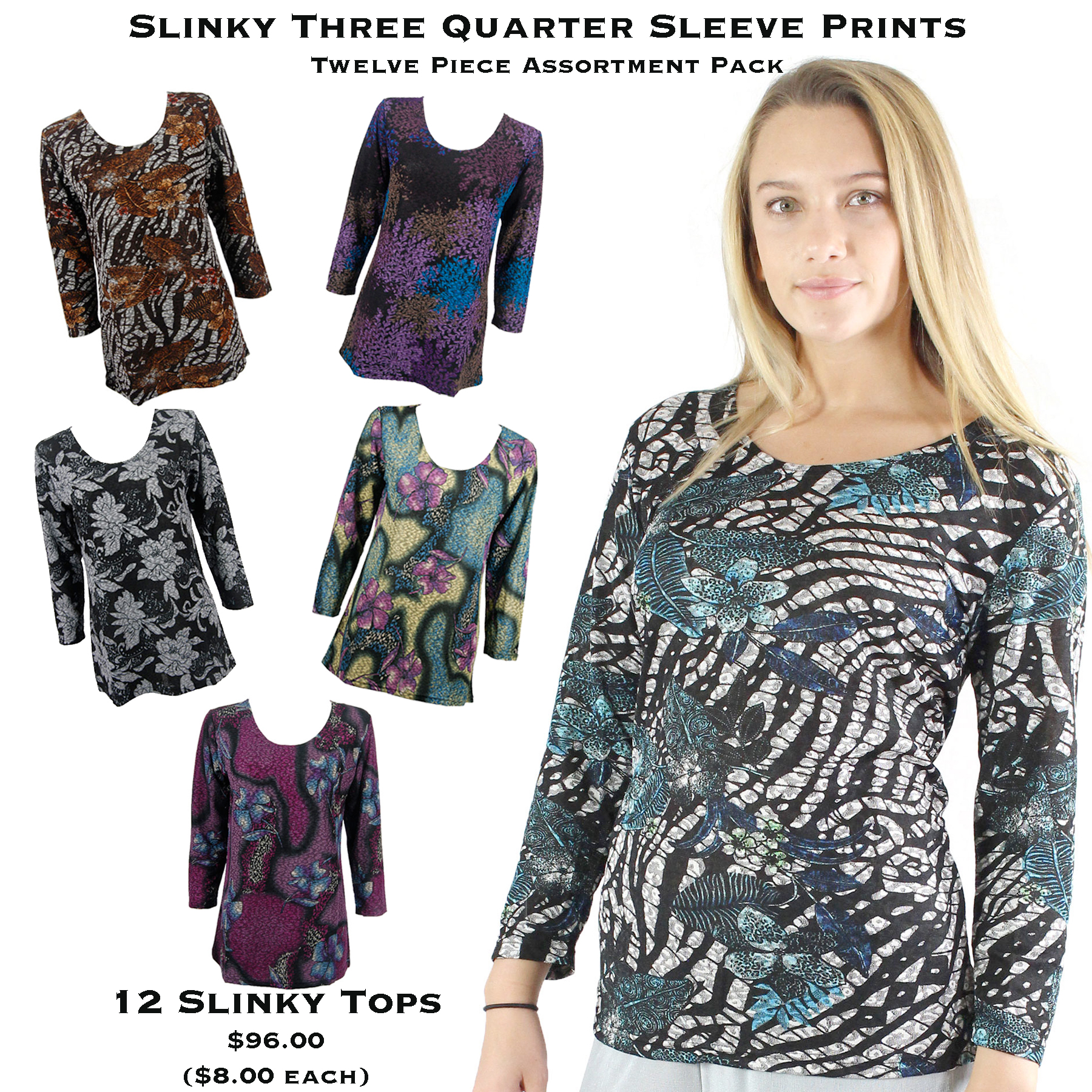 1175 - Slinky Travel Tops - Three Quarter Sleeve