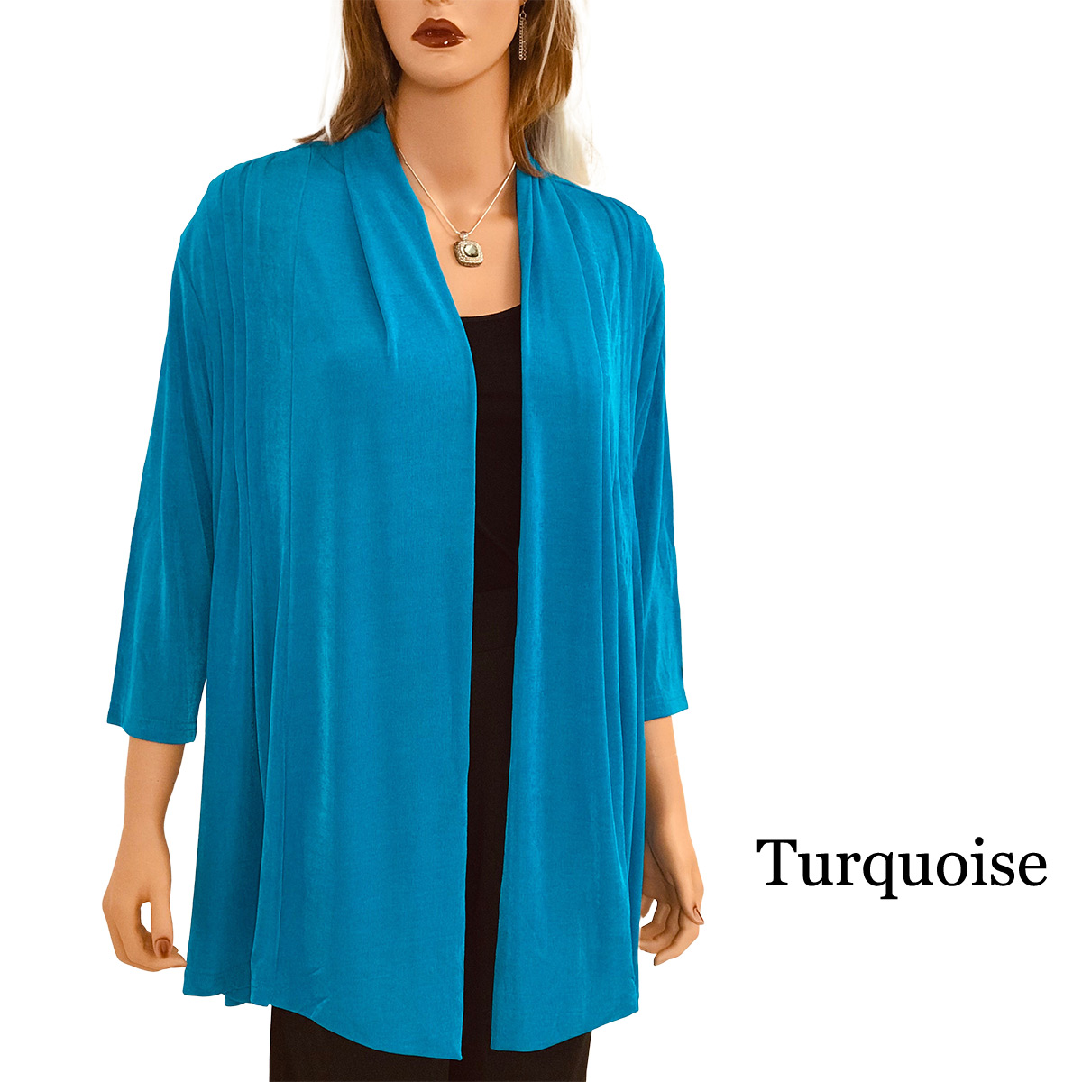 Wholesale1215 - Slinky TravelWear Open Front Cardigan-Turquoise
