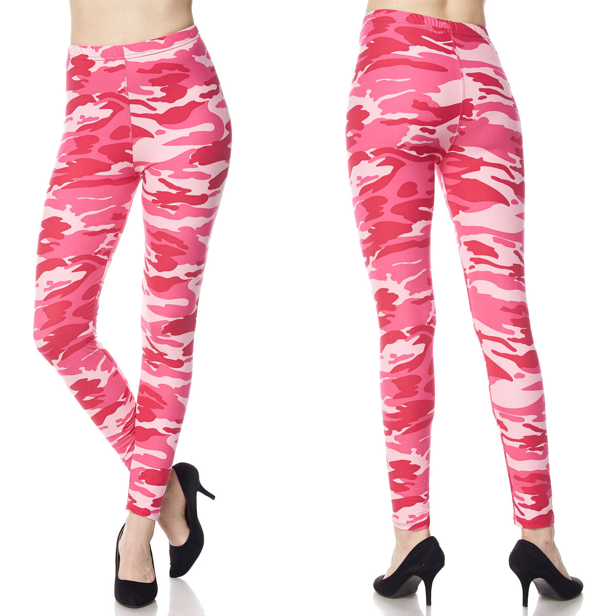 F120 Camouflage Pink Brushed Fiber Leggings - Ankle Length Prints