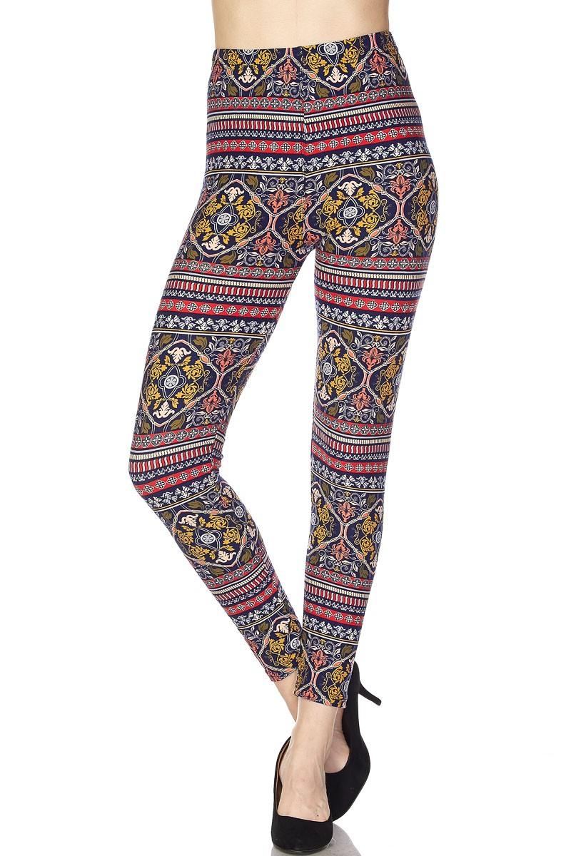 1284 Prints - LEGGINGS (Brushed Fiber Prints) - F/451P/One Size - Aztec Tribal (MB)