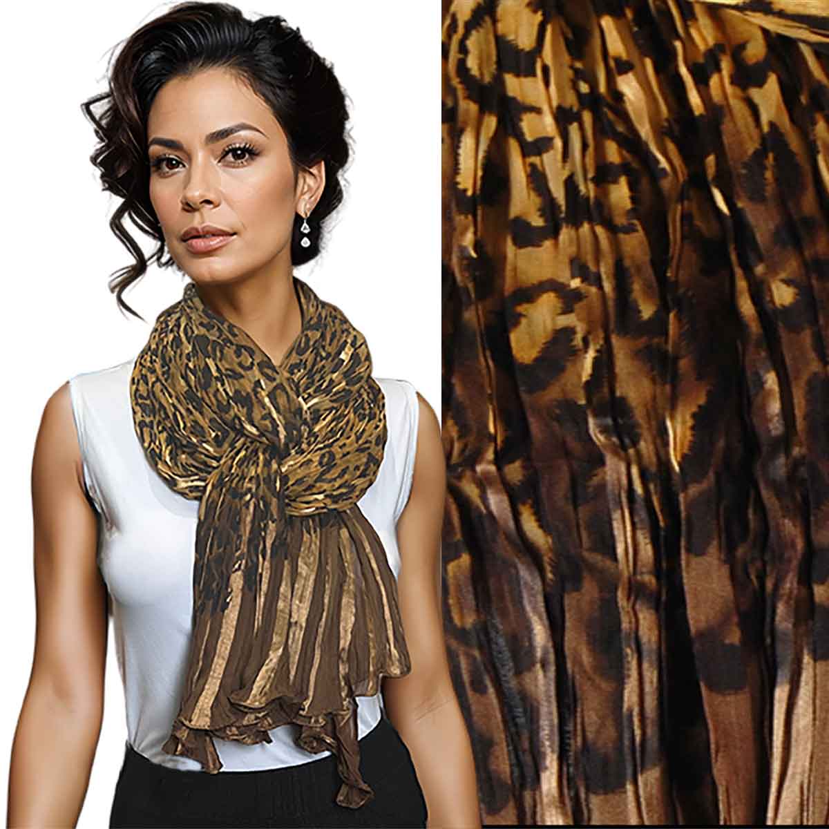 1003 - Pleated Leopard Oblong Scarves