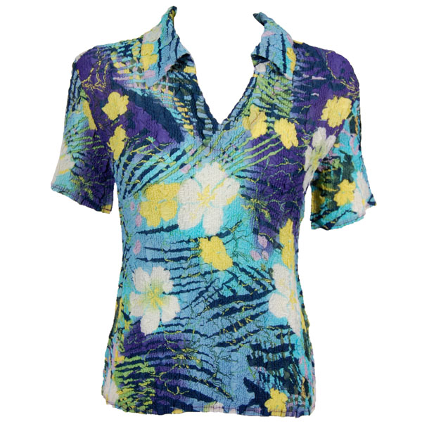 Magic Crush Georgette Short Sleeve with Collar - Blue-Purple Hawaiian