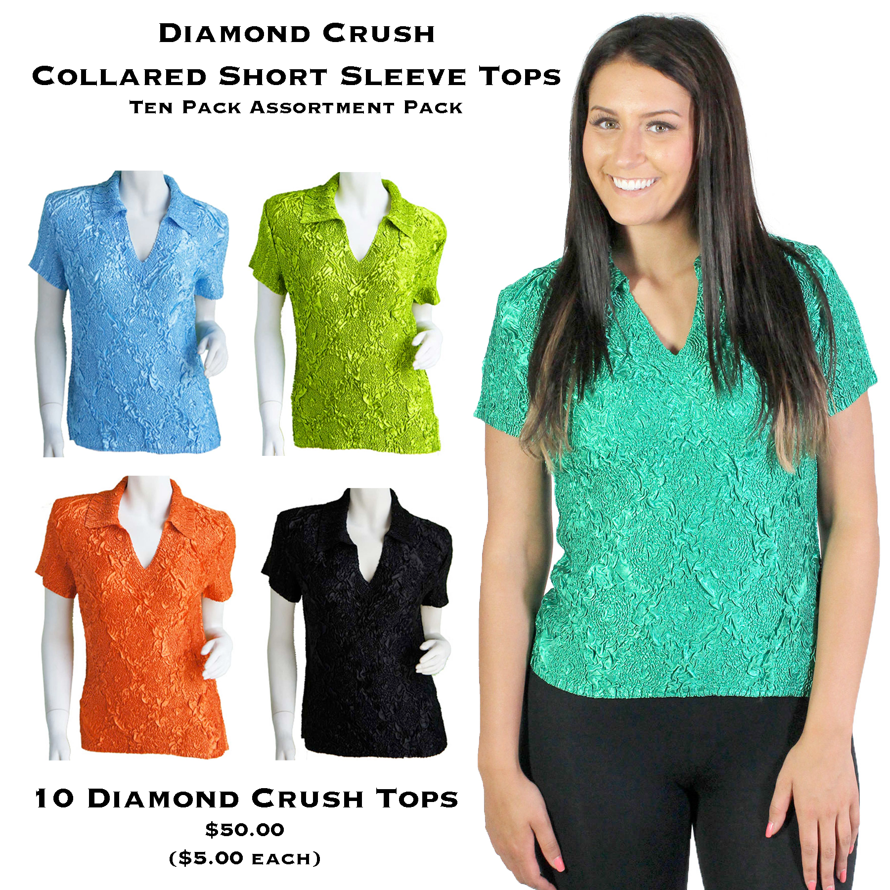 For Fairs, Festivals & Flea Markets  - DIAMOND Crush - Collared Short Sleeve - 10 Piece Assortment P