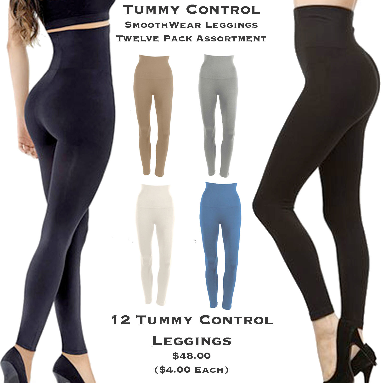 Tummy Control Leggings<br>
12 Piece Assortment Pack