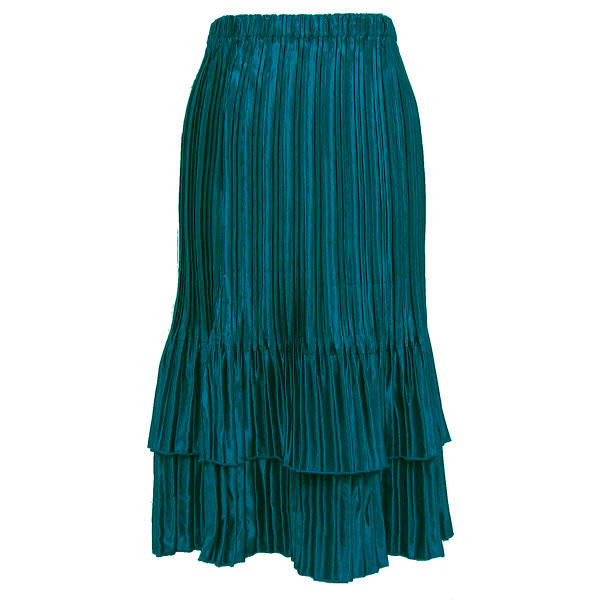 Satin Mini Pleat Tiered Skirt - Solid Dark Turquoise