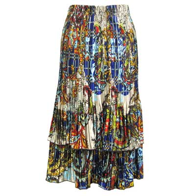 Satin Mini Pleat Tiered Skirts - Paisley Plaid Royal