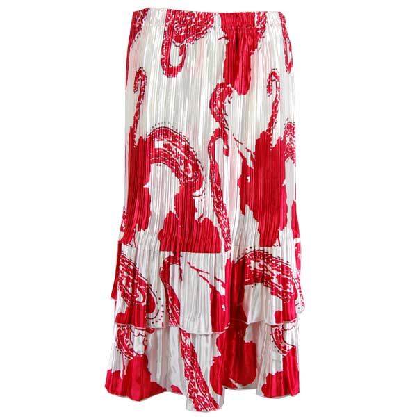 Satin Mini Pleat Tiered Skirts - Red on White