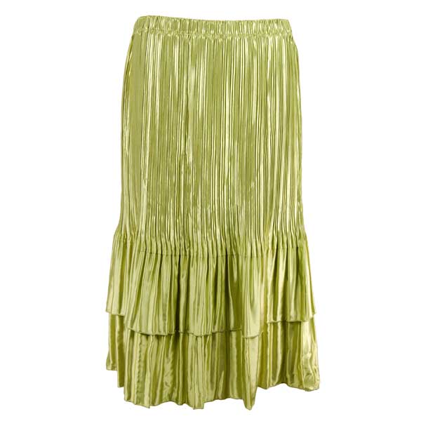 Satin Mini Pleat Tiered Skirts - Solid Leaf Green