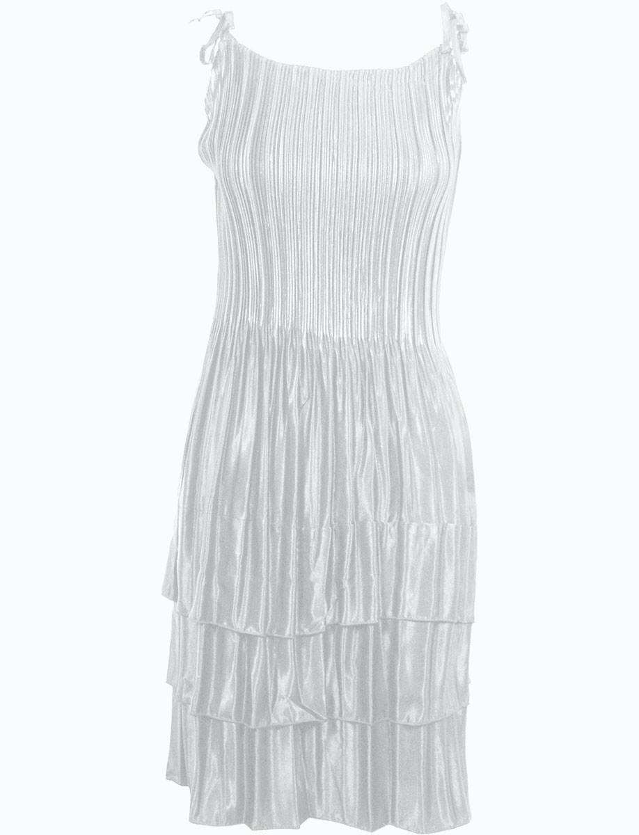 Wholesale1370 - Satin Mini Pleats - Spaghetti Dress-Solid White Satin ...