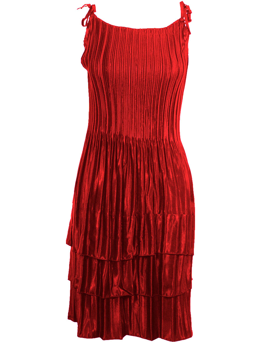 Solid Red Satin Mini Pleat - Spaghetti Dress