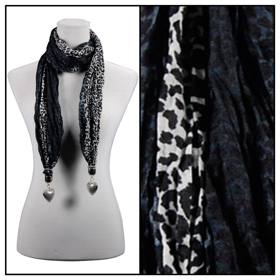 01 - Leopard Print Heart Pendant Scarves - Black Leopard Print Heart Pendant 01*