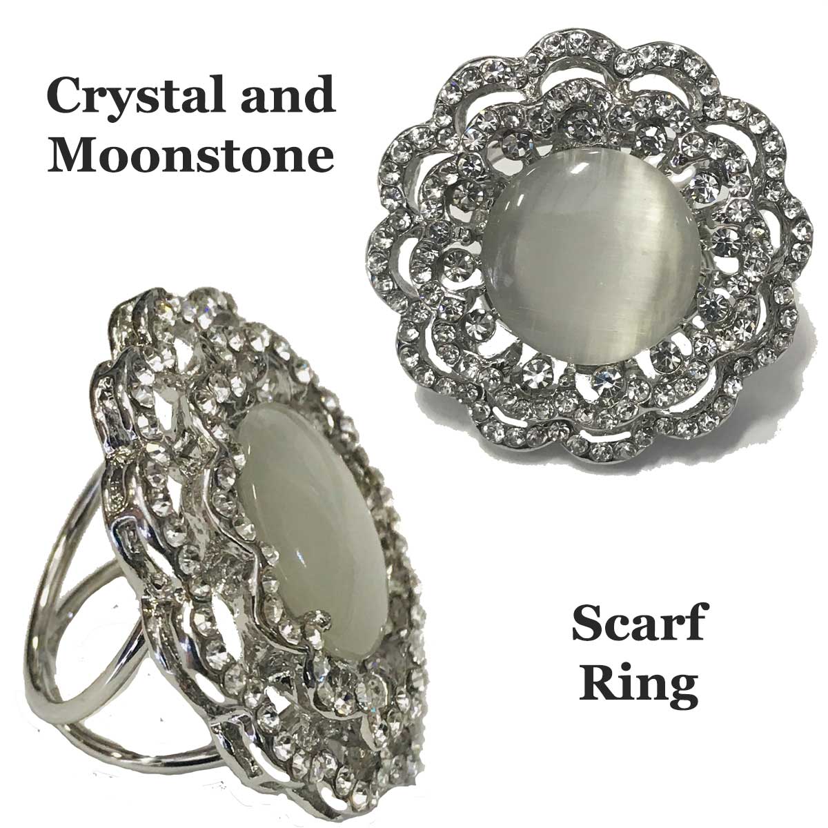 Moonstone and Crystal Scarf Ring (1.75