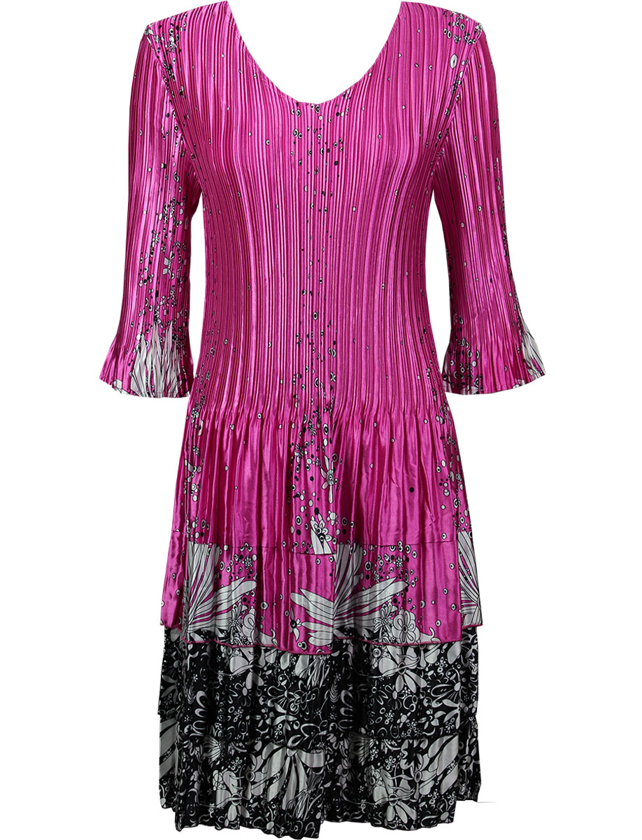 1554 - Satin Mini Pleat 3/4 Sleeve Dresses