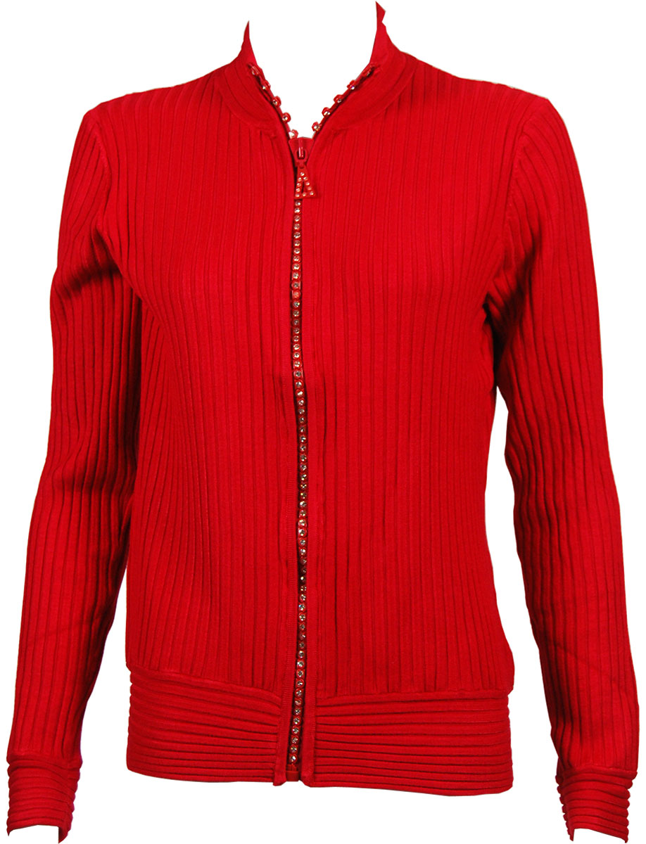 1594 - Red<br> Crystal Zipper Sweater