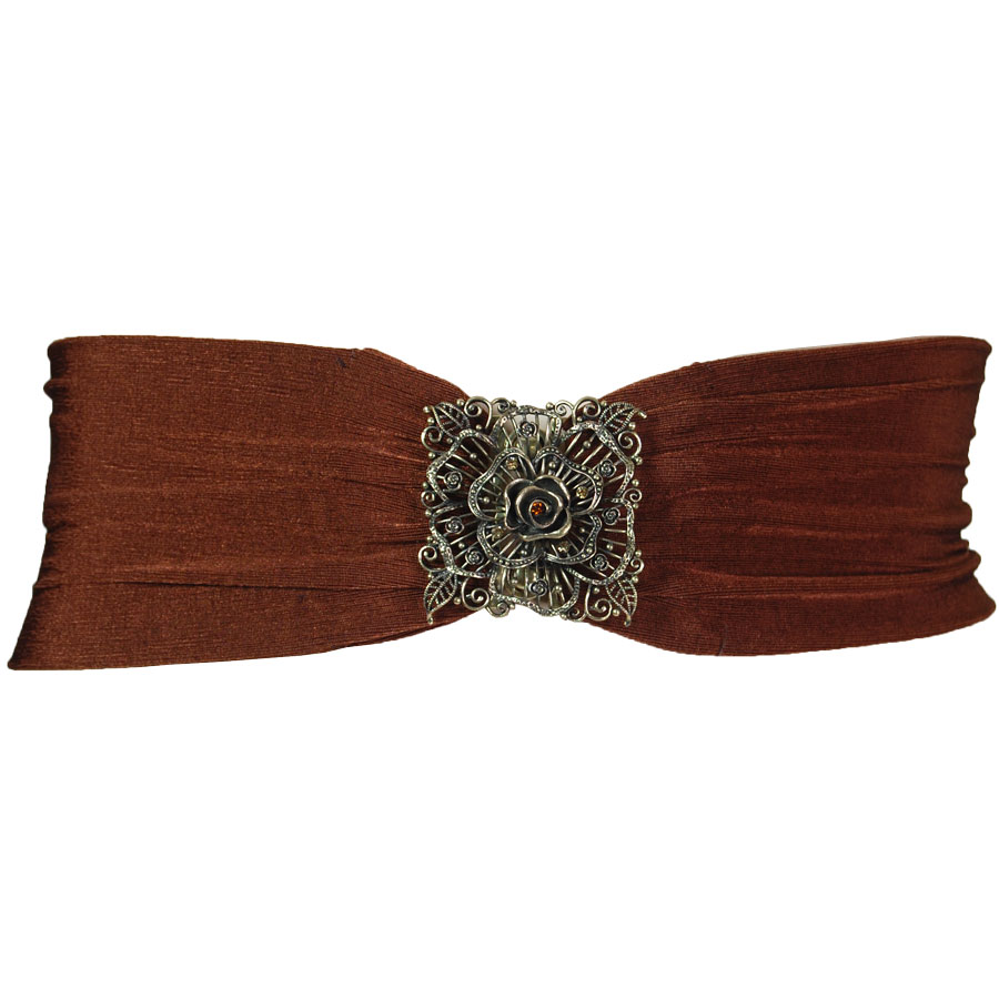 Rose Design - Brown Slinky Stretch Belt